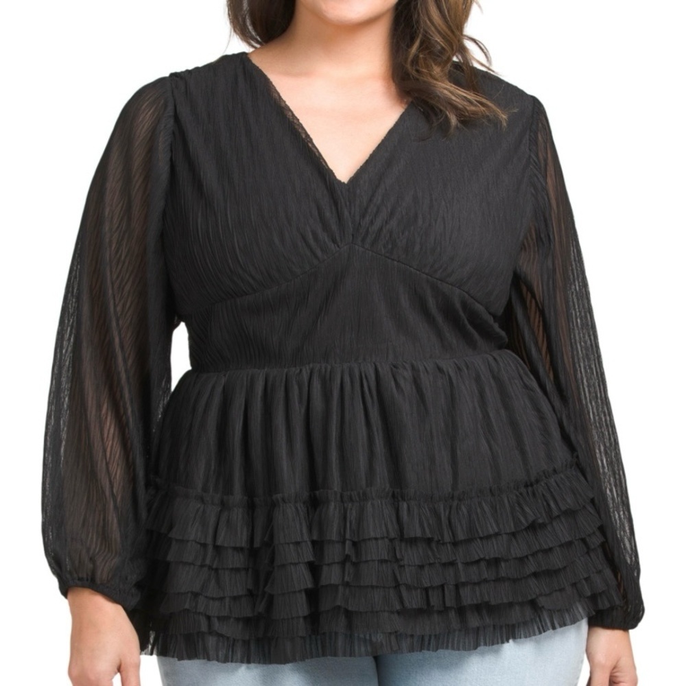 NWT Us Together‎ Plus Size Black Mesh Ruffle Top size 3X